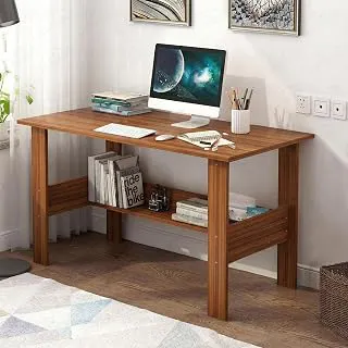 Lukzer Engineered Wood Computer Desk with One Tier Shelves | ST-004/Oak Brown | Laptop Study Table for Office Home Workstation Writing Modern Desk (90 x 50 x 75 cm)