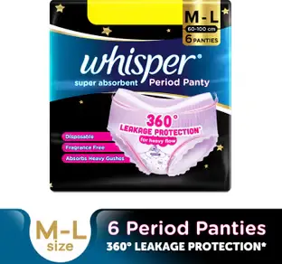 Whisper Super Absorbent Period Panty, 6 M-L Pants Sanitary Pad