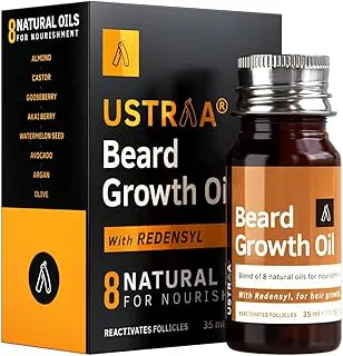 UstraaBeard Growth Oil - 35ml - More Beard Growth, With Redensyl, 8 Natural Oils including Jojoba Oil, Vitamin E, Nourishment & Strengthening, No Harmful Chemicals