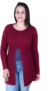 Ogarti Woven Round Neck Casual Women Maroon Sweater