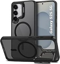 TheGiftKart Hybrid Matte Frosted Back Cover Case for Samsung Galaxy S25 5G | Built-in Stand | Shockproof Hard Case Cover for Samsung Galaxy S25 5G (PC & TPU, MagSafe Compatible, Translucent Black)