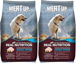 Meat Up Adult Dry Dog Food 2.4kg (1.2kg + 1.2kg) | Chicken Flavour | Healthy Skin & Coat | Antioxidants | Enriched with Vitamins & Minerals