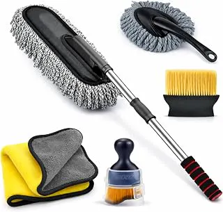 5 in 1 Car Cleaning Kit with Long Handle Microfiber Duster, Interior Brush, Cloth & Glove | Scratch Free Dust Remover Car Cleaning Accessories for Car Bike SUV Interior Exterior Use