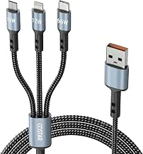 COSTAR 60W 3-in-1 Multi Fast Charging Cable – 3A Nylon Braided 1.5M Cable with Type-C & Micro USB for iPhone, iPad, Samsung, OnePlus, Xiaomi, Oppo, Vivo, Android & Car Charging (Grey)