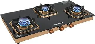 Everflame Aurum 3 Burner Gas Stove | ISI Certified | Manual Ignition LPG Gas Stove | 5G Brass Burner | 5 Years Warranty on (Glass & Burners) + 2 Years Comprehensive Warranty + Doorstep Service