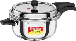 Prestige 5 Litre Stainless Steel Deluxe Alpha Svachh Outer Lid Deep Pressure Pan Cooker | 10Y Warranty | Deep Lid for Spillage Control | TRIPLY Base | GRS | Gas & Induction Compatible | ISI