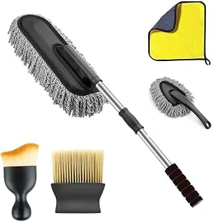 5 PCS Microfiber Car Duster Kit - Interior & Exterior Car Cleaning Detailing Tool Scratch & Lint Free, Pollen Removing Extendable Long Handle Duster for Car & Motorcycle