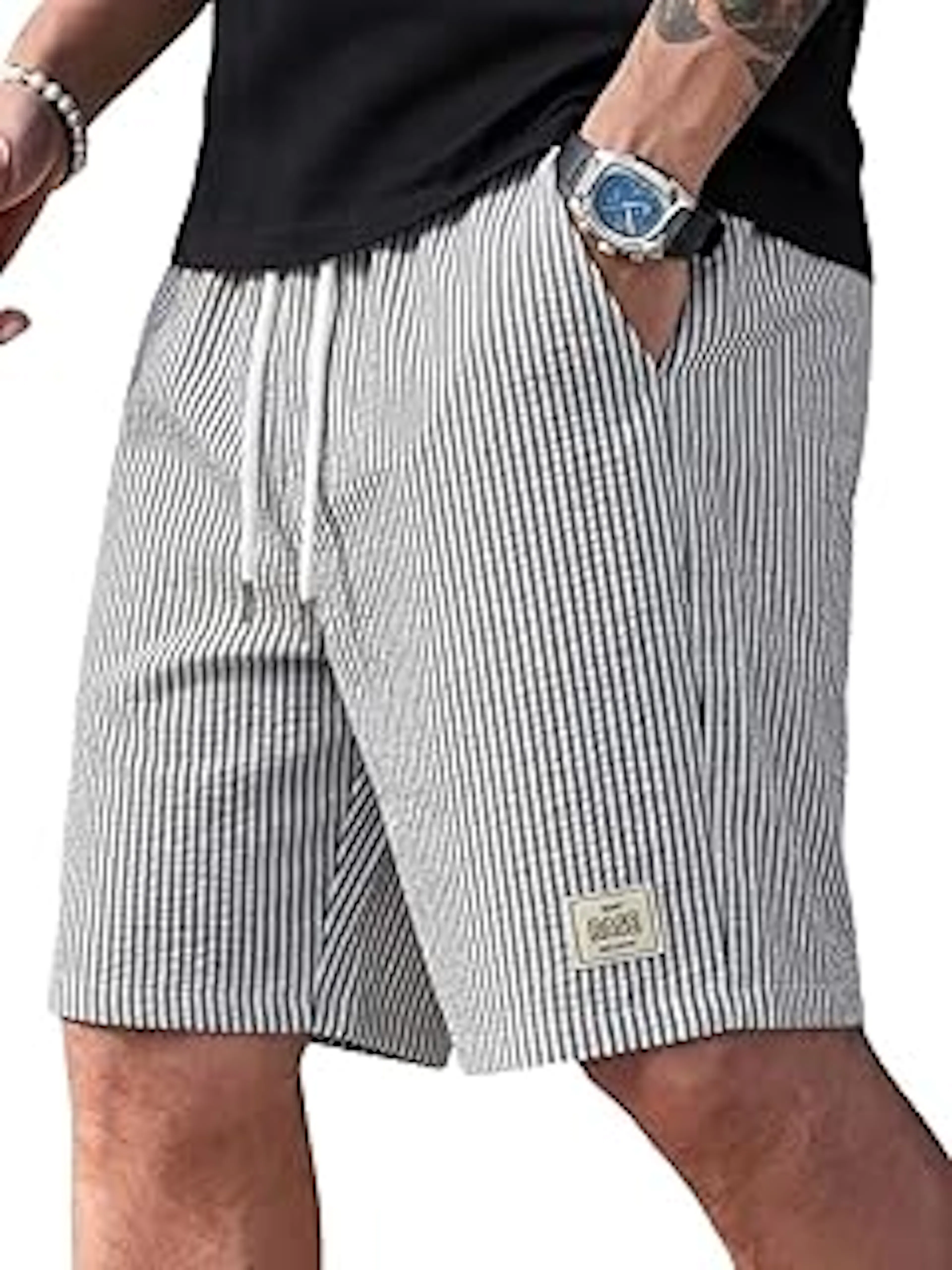 SMOWKLYMen's Cotton Casual Shorts | Elastic Waist with Drawstring | Striped Half Pants for Men | Lightweight & Comfortable for Beach Vacations, Casual Daily Outings & Sleepwear Bermuda Shorts