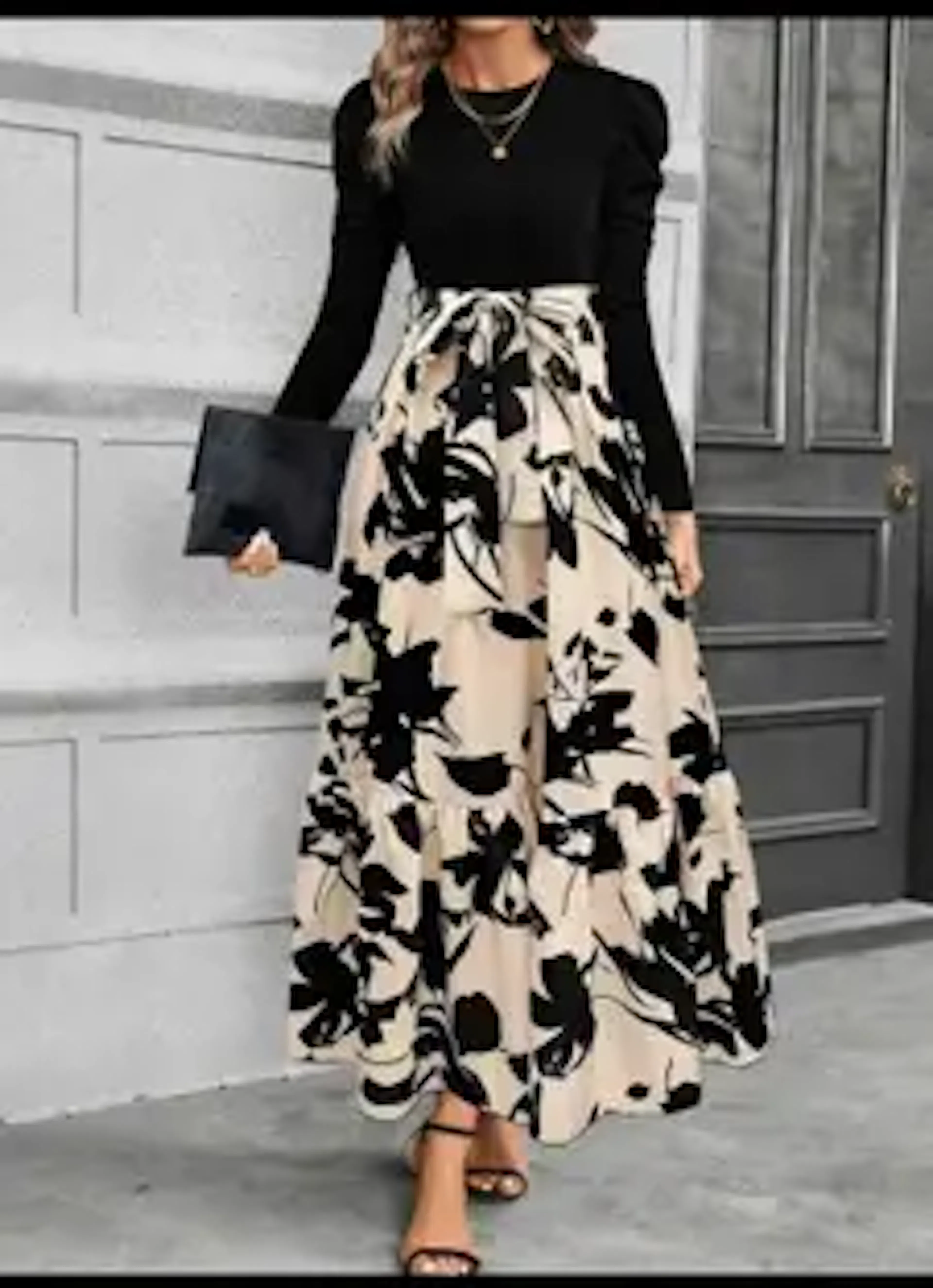 R R STUDIO Women Fit and Flare Beige Maxi/Full Length Dress