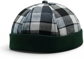 Tai & ZaiDocker Cap, Brimless Rolled Cuff Beanie Hat, Cotton, Chequered, Unisex, Adjustable Size