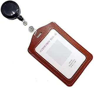 KANABEE Combo Pack of PU Leather ID Badge Holder Card Case with Retractable Reel Pulley YOYO (Made in India)- (Pack of 1, Brown)