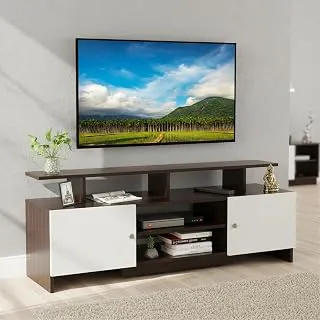 FURNEASER Kashvi Engineering Wood Floor Standing TV Entertainment Unit Set Top Box Stand/TV Cabinet with Shelves for Books & Decor Display Unit, Upto 55 Inches DIY (Wenge & White)