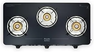 Preethi Alya 3 Burner Glass Top Gas Stove | 5-Year Warranty I 6mm Thermally Toughened Glass I Heavy Duty Brass Burners | Lifelong Free Service IISI Certified I