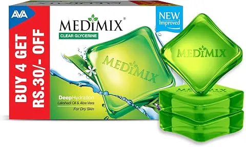 Medimix Clear Glycerine Soap for Dry Skin Infused with Lakshadi Oil Aloevera 3+1 100g Hydrating