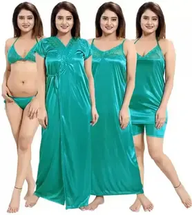 phkMall Women Solid Light Green Night Suit Set