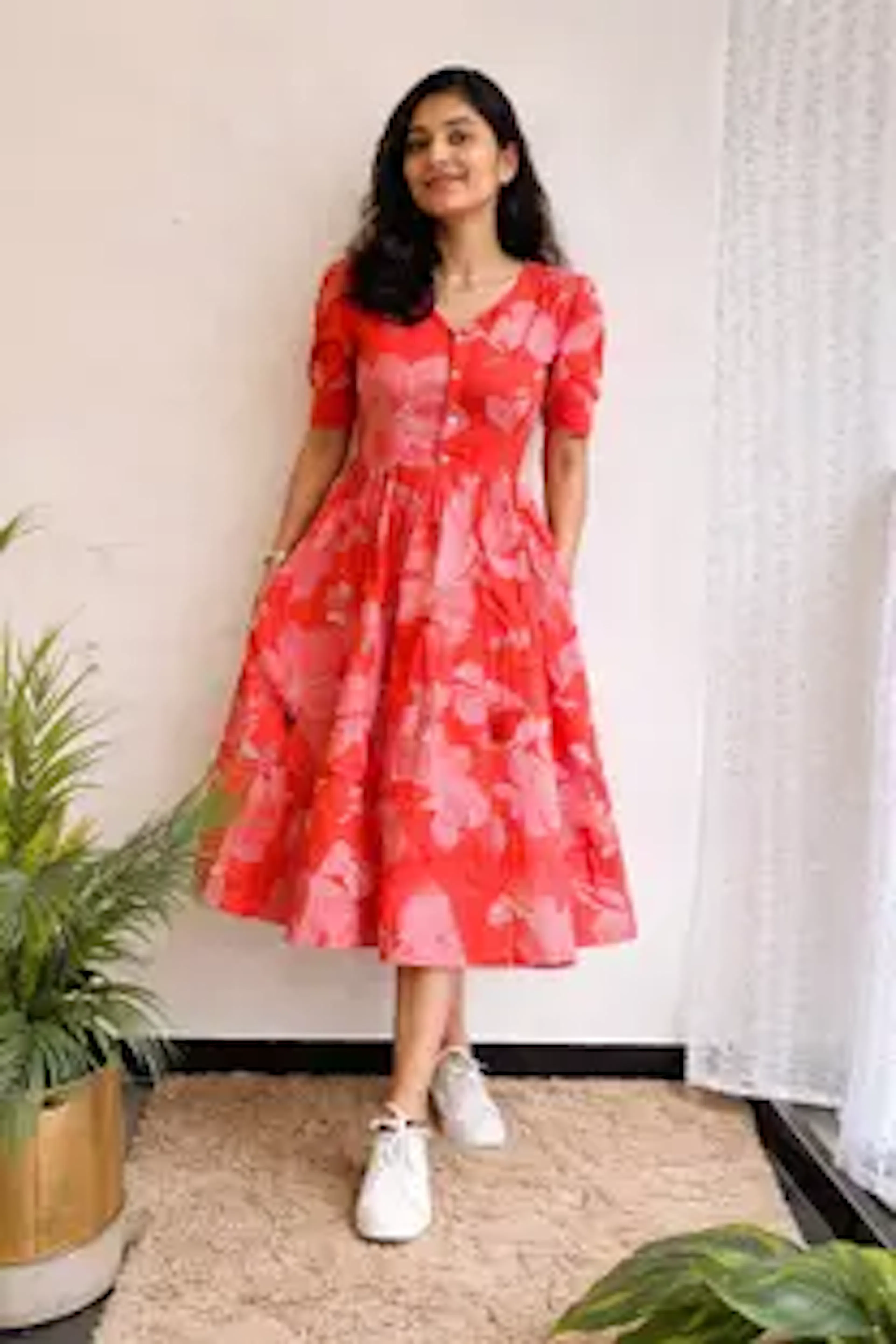 Devastri Women Fit and Flare Orange Midi/Calf Length Dress