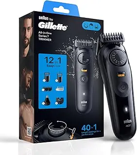 Gillette Series 7 All-in-One Beard & Body Trimmer for Man (by Braun) with Fusion Proglide Razor | ProBlade Technology | 40 length settings with Metal Body for Face, Body, Head & Private Parts | Sensitive Body Comb for body grooming | 12 on top Attachments | 120 Min Runtime | 5 Min Quick Charge | 100% Waterproof