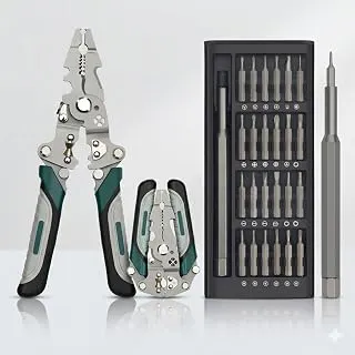 UMI 20-in-1 Multifunctional Heavy Duty Wire Stripper Tool with 24-in-1 Precision Screwdriver Set Stainless Steel Multifunction Pliers for Cutting,Crimping & Electrical Repair Professional DIY Tool Kit