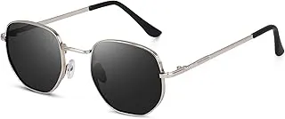 DervinUV Protected Hexagonal Sunglasses for Men and Women (Silver-Black)