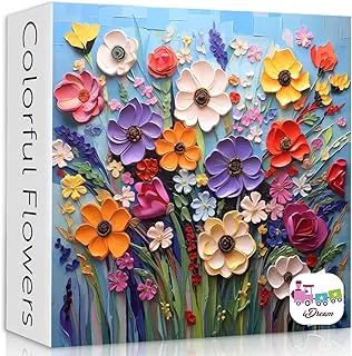 iDream 1000 Pieces Jigsaw Puzzle – Artistic 3D Design, Colorful Wall Decor, Challenging Puzzle Gift for Friends & Family (Colorful Flower)