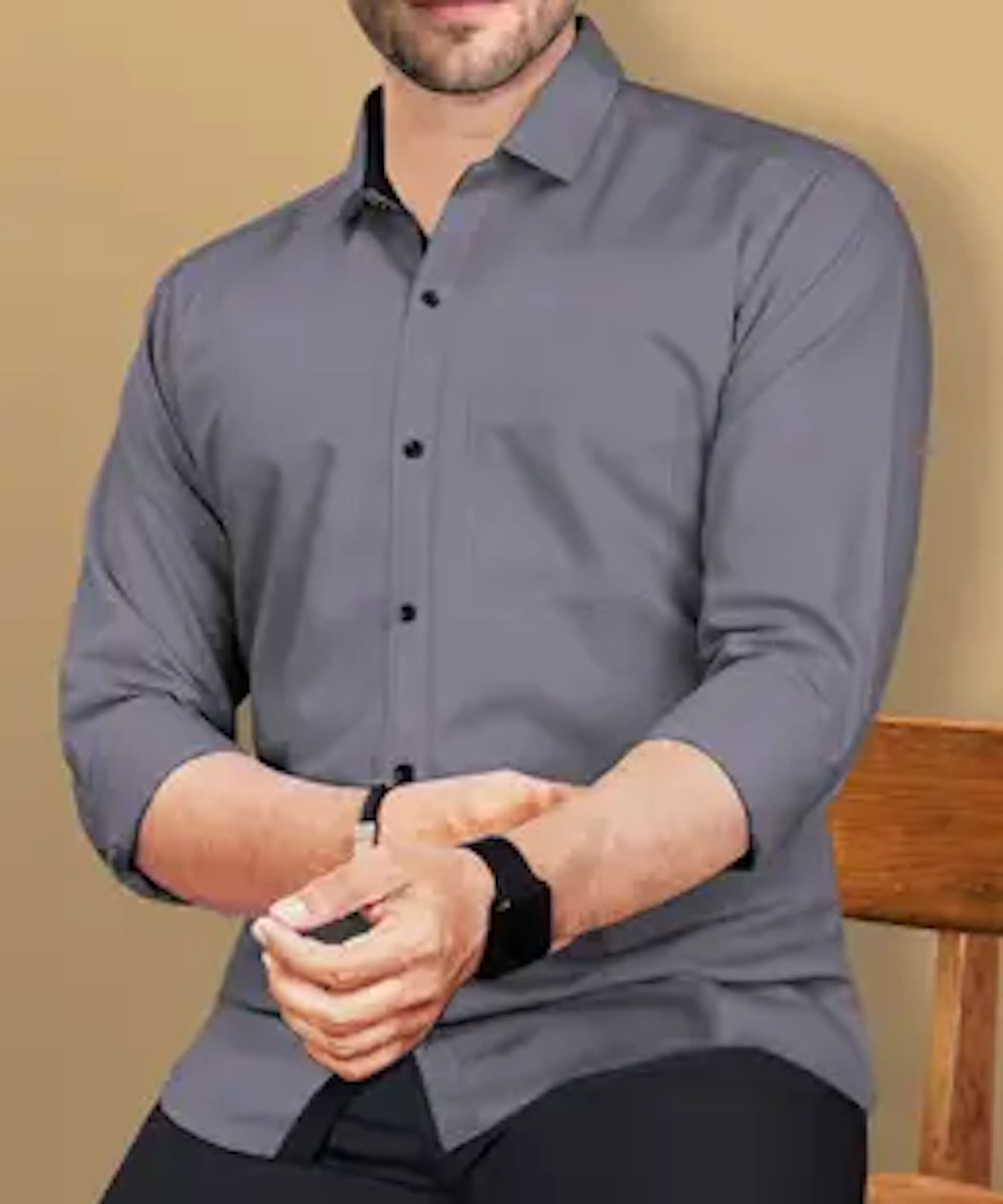 VeBNoR Men Solid Casual Grey Shirt