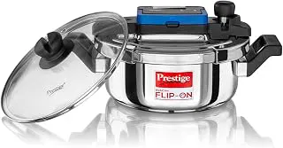 Prestige 3Litre Stainless Steel Flip On Pressure Cooker with Glass Lid|Deep lid for spillage control|Innovative Lock Lid with single hand operation|Gas & Induction Compatible|5Y warranty|ISI Certified