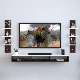Engineered Wood Wall Mounted TV Unit, TV Cabinet for Wall, TV Stand for Wall, TV Stand Unit Wall Shelf for Living Room, Set Top Box Stand (Wenge & White) (Ideal for 32-40 Inch)