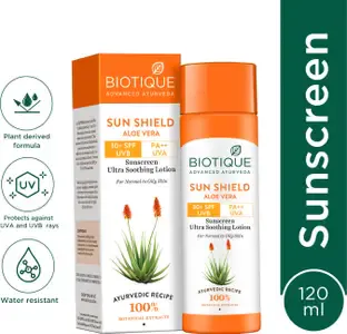 BIOTIQUE Sunscreen - SPF 30+ PA++ Sun Shield Aloe Vera Lotion UVB/UVA|Ultra Soothing Sunscreen|For men & Women