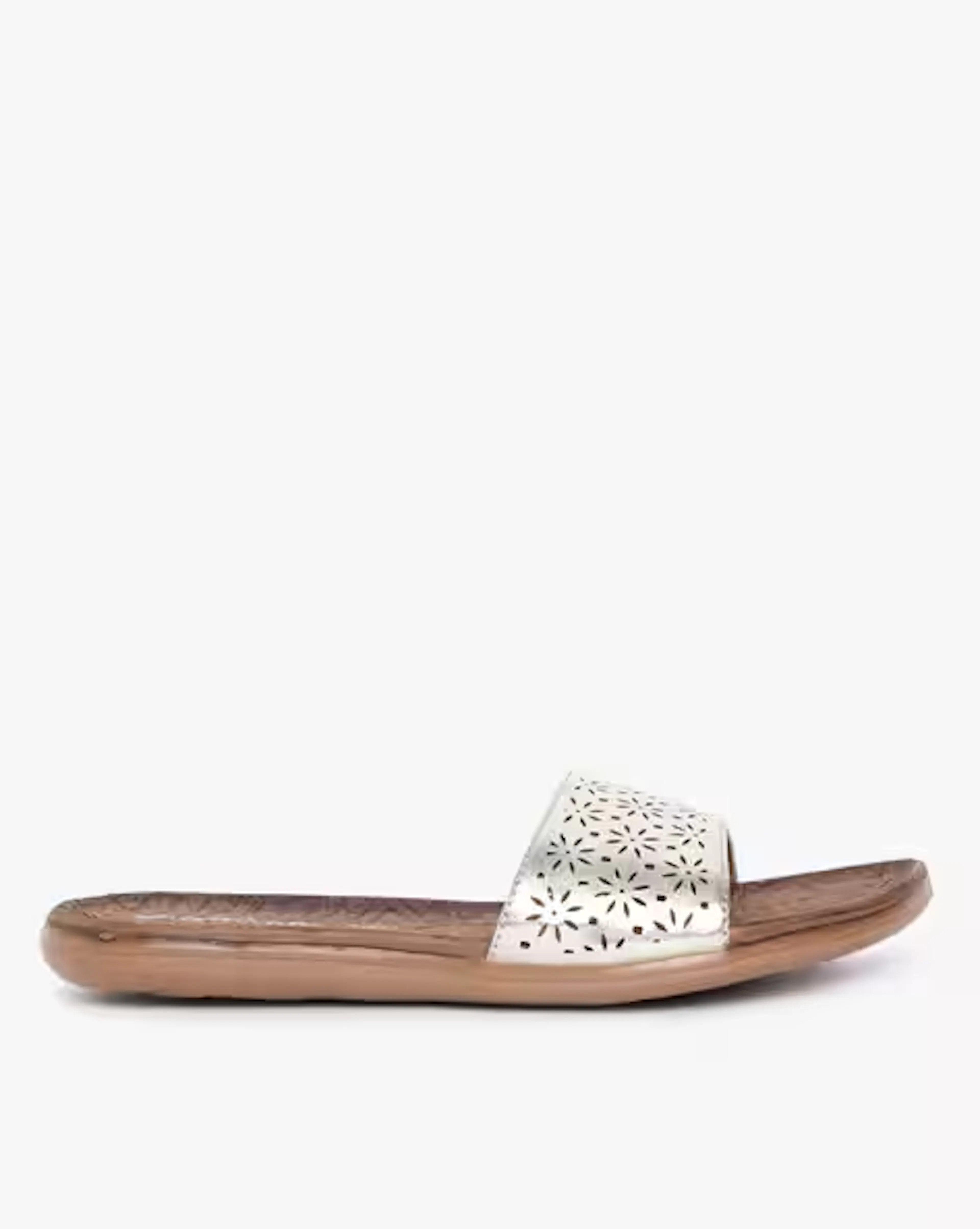 Metallic Slip-On Sandals with Cut-Work