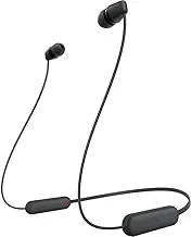 SonyWI-C100 Wireless Headphones with Customizable Equalizer for Deep Bass & 25 Hrs Battery, DSEE-Upscale, Splash Proof, 360RA, Fast Pair, in Ear Bluetooth Headset with Mic for Phone Calls (Black)