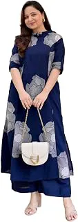 ANNI DESIGNERWomen Viscose Blend Straight Fit Printed Kurta Palazzo Set | Mandarin Neck Outfit | Lightweight Breathable Fabric | Comfortable Elegant Styling for Office Casual Wear