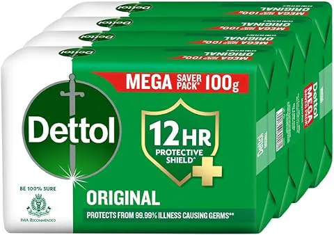 Dettol Original Bathing Soap Bar with 12 HR protective shield (400gm) | Kills 99.99% Germs, 100g (Pack of 4) Germ protection