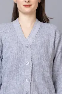 StyleDusk Solid V Neck Casual Women Grey Sweater