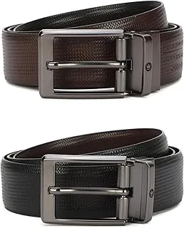 Louis PhilippeMen's 100% Italian Leather Matt Gun Metal Buckle Formal Reversible Belt