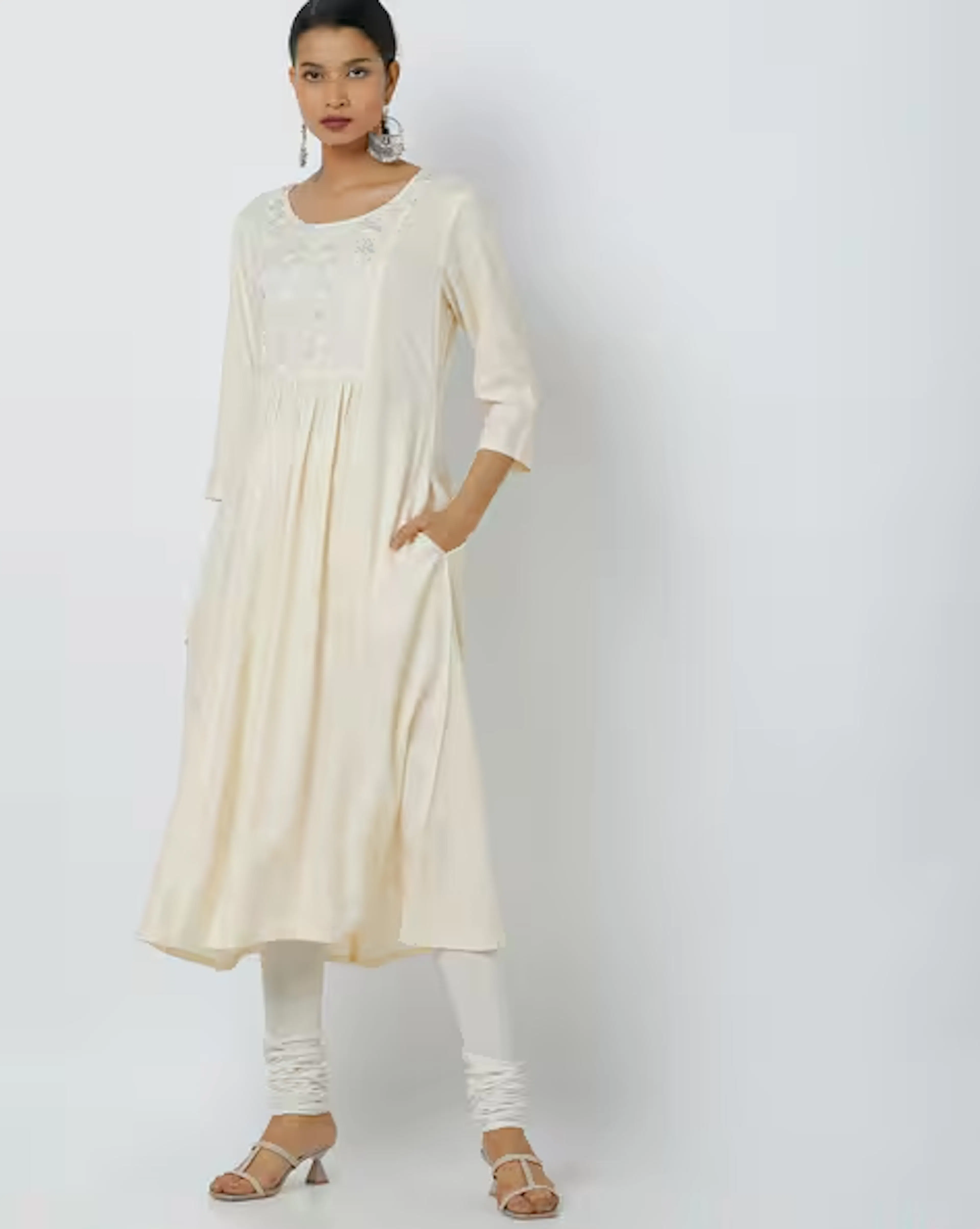 Foil Print A-line Kurta with Pockets