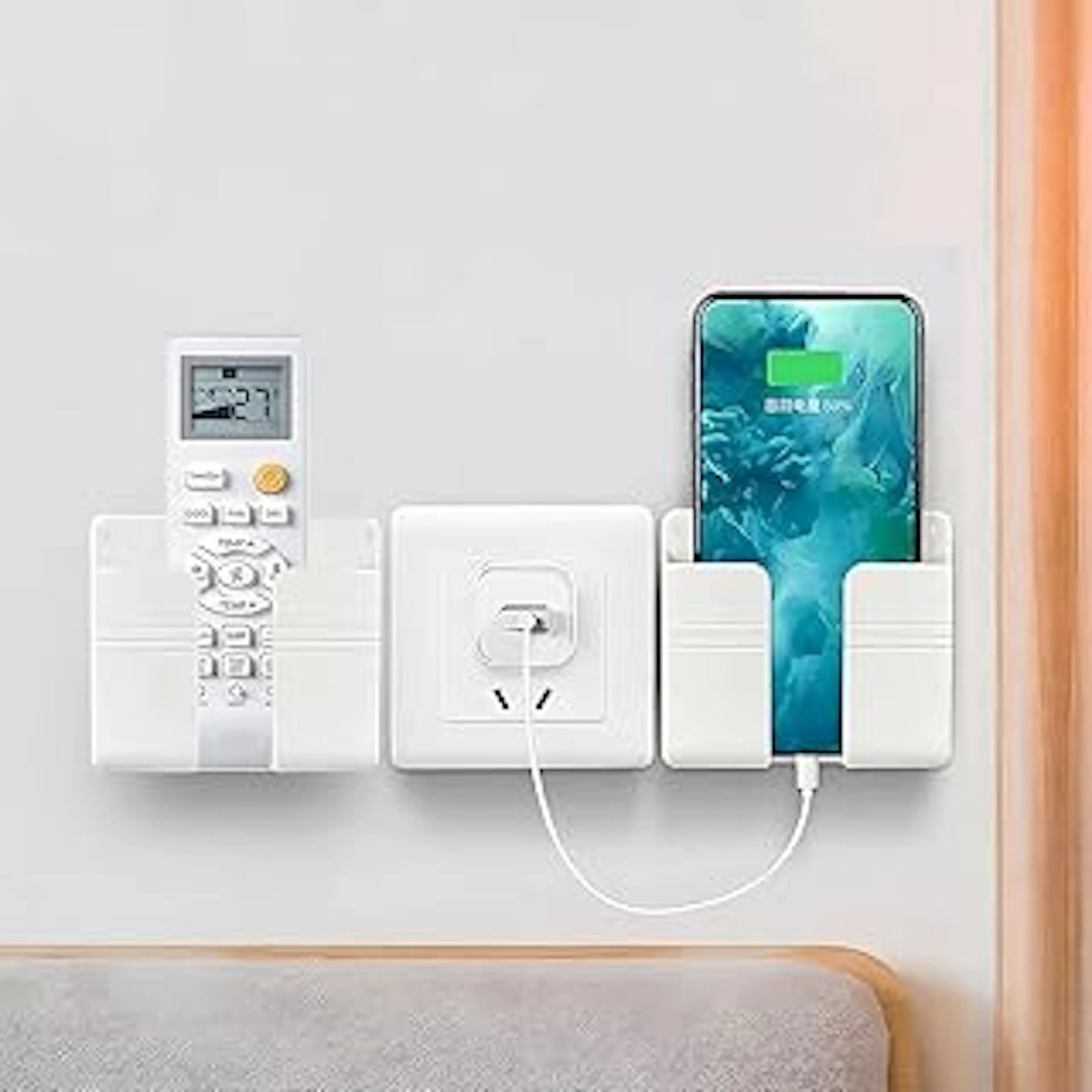 LIRAMARK Mobile Phone Charging Stand, Storage Holder, Bedside Fixed Rack, Home Organization Supplies, Bedroom and Office Accessories, Bathroom Storage (Pack of 2)