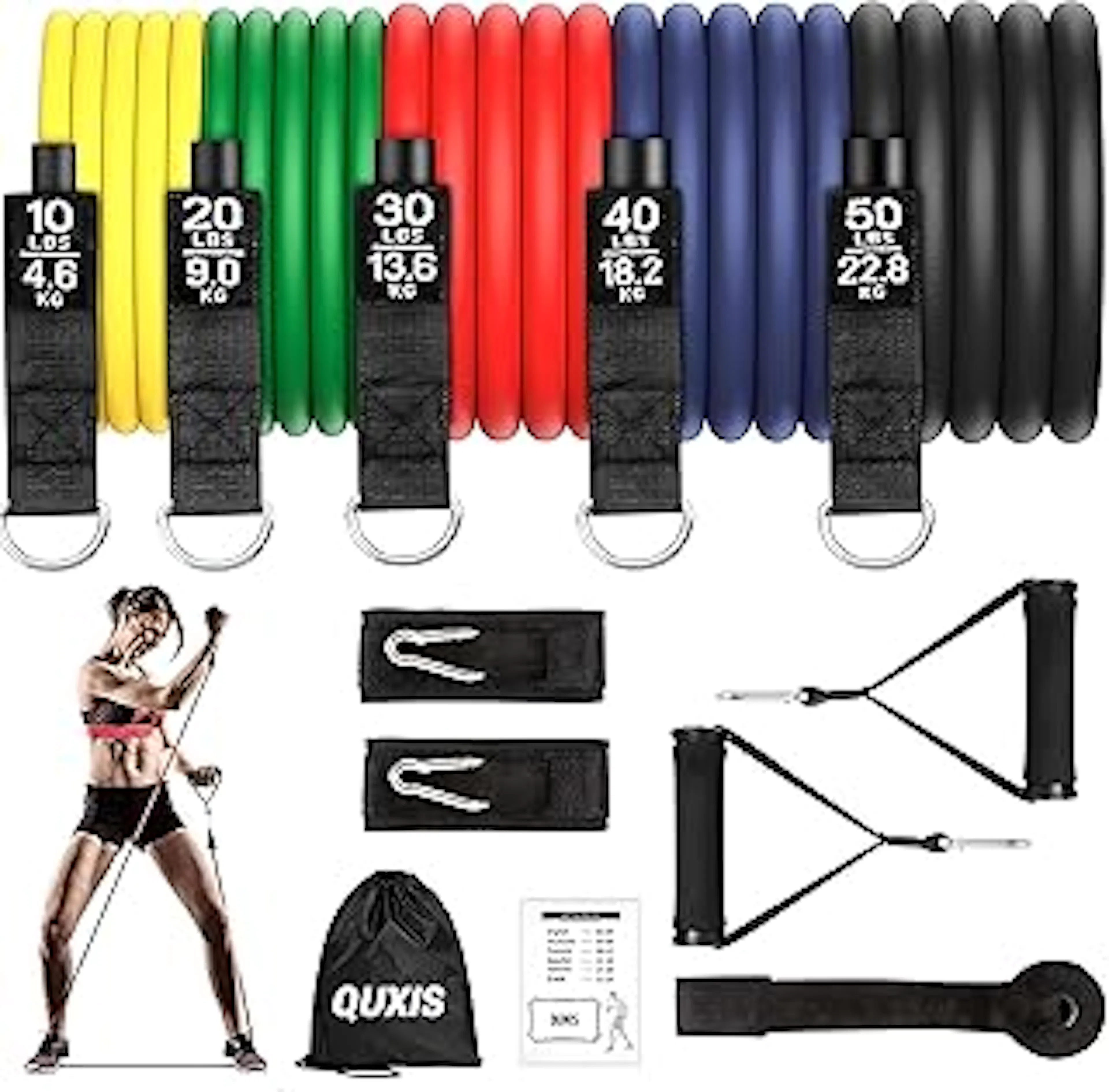 QUXIS Resistance Tube for Men and Women [Upto 45Kg] | Resistance Band Set & Exercise Bands | Resistance Band for Pull Up | (11 Pieces Tube Set) Gym Equipment for Home Workout | Natural Rubber