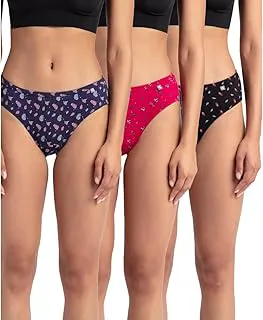 Jockey1410 Women's Medium Coverage Super Combed Cotton Mid Waist Bikini with Concealed Waistband (Pack of 3_Colors & Prints May Vary)