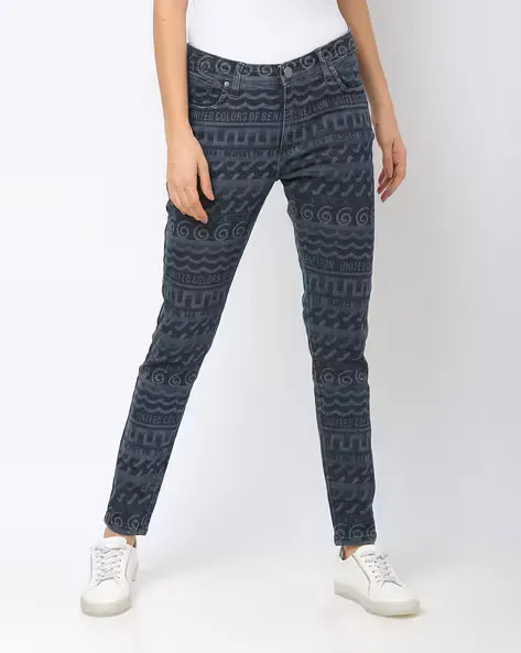 Printed Skinny Fit Jeans
