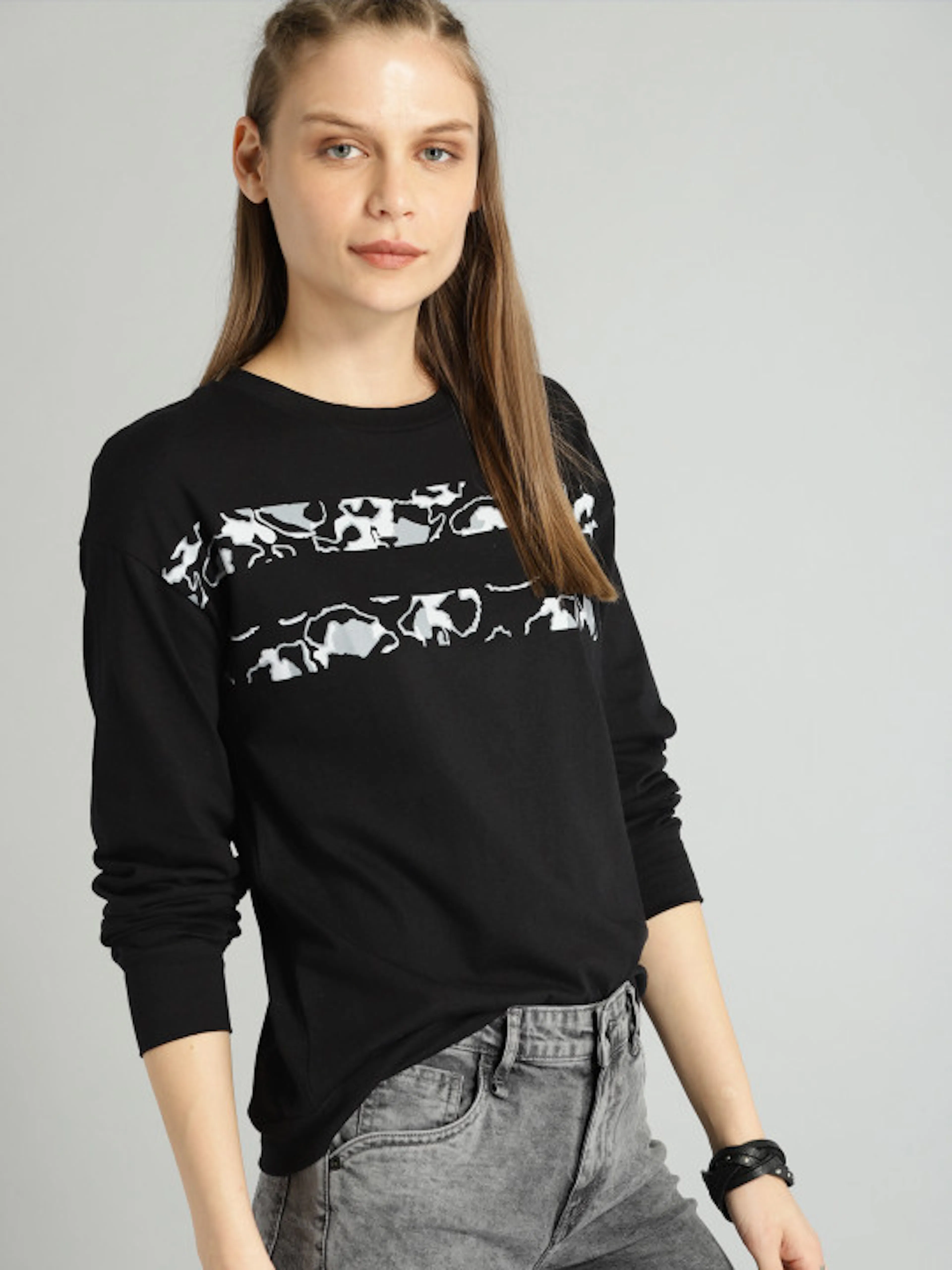 Roadster Women Black Printed Round Neck T-shirt
