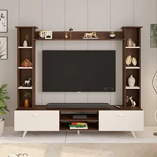 BLUEWUD Pinn Modern TV Unit/TV Stand/TV Cabinet Panel/Entertainment Center with Storage & Display Shelves for Books & Décor, Living Room Fits Upto 60 Inches - (Brown Maple/White) (Pinn TV Unit)