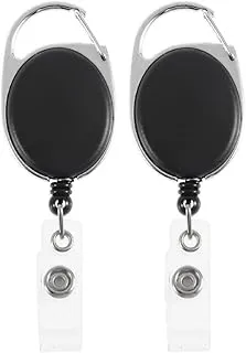 GLUN® Oval Round Reel ID Card Holder, ID Badge Reel Clip On Card Holders (2 Units, Black)