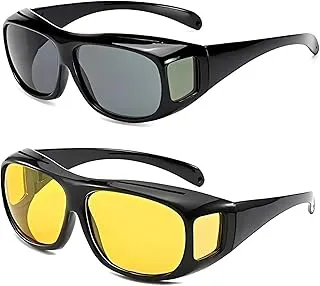 Screaming RanngersHD Vision Polarized Fit over Sunglasses, Day and Night Driving Glasses For Men And Women, UV Protection, Anti-Glare, Yellow and Black, Pack of 2