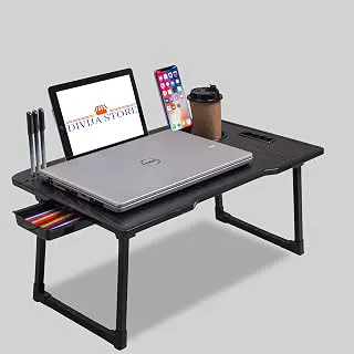 DIVIJA STORE Study Table Bed Table Premium Laptop Table/And Portable Plastic/Writing Desk For Office/Home/School (Black COTTED), 59 cm