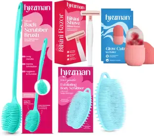 Hyuman Bikini Razor + Exfoliating Body Scrubber + Back Body Scrubber + Ice Roller
