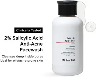 Minimalist 2% Salicylic Acid for Men & Women | Sulphate Free Anti-Acne & Pimple Cleanser for Oily Skin | LHA & Zinc Face Wash