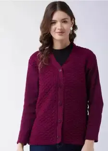 NIRMALA FASHIONS Solid V Neck Casual Women Maroon Sweater