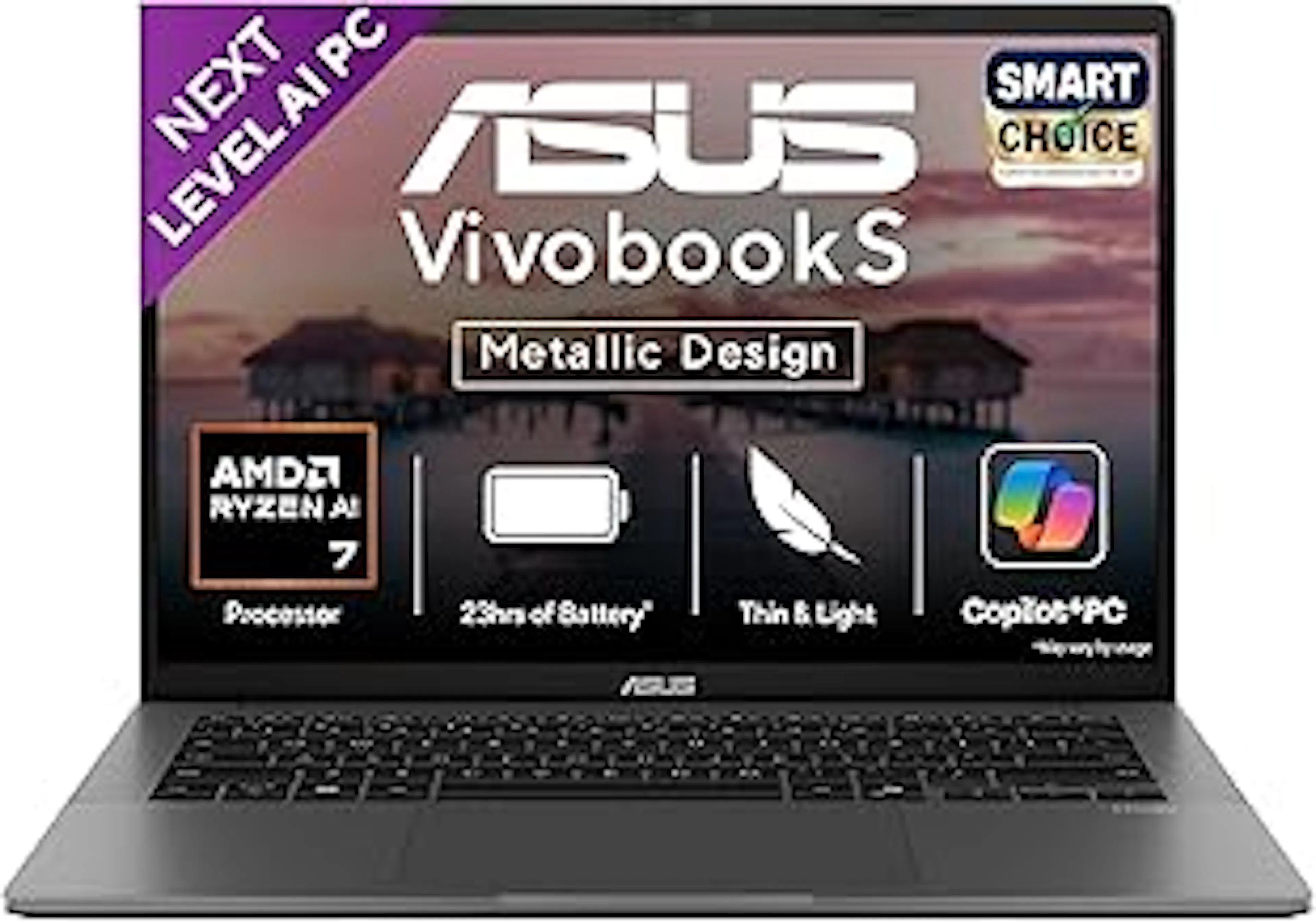 ASUS Vivobook S14,Smartchoice,AMD Ryzen AI 7 350,16GB RAM,1TB SSD,OLED,14",Windows 11, Office24,M365 Basic (1Yr)*, Matte Gray,1.4Kg, M3407KA-SF049WS,50 Tops,Metallic Design,Next-Gen AI Laptop,Copilot+