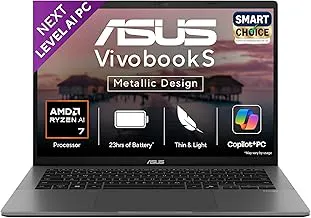 ASUS Vivobook S14,Smartchoice,AMD Ryzen AI 7 350,16GB RAM,1TB SSD,OLED,14",Windows 11, Office24,M365 Basic (1Yr)*, Matte Gray,1.4Kg, M3407KA-SF049WS,50 Tops,Metallic Design,Next-Gen AI Laptop,Copilot+