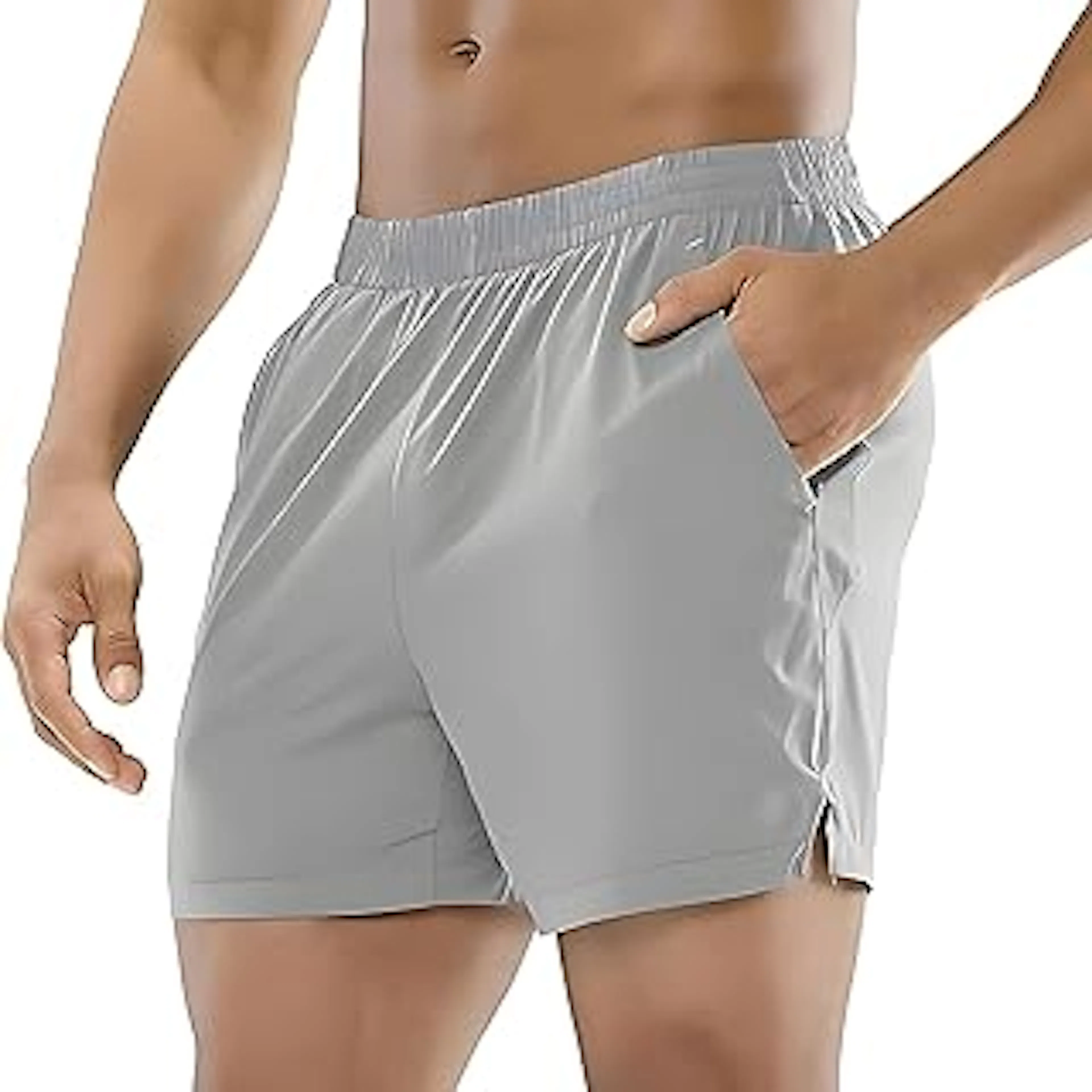 Sector zMen's Quick-Dry Athletic Shorts, Stretchable Fit, Light Grey, with Side Pockets